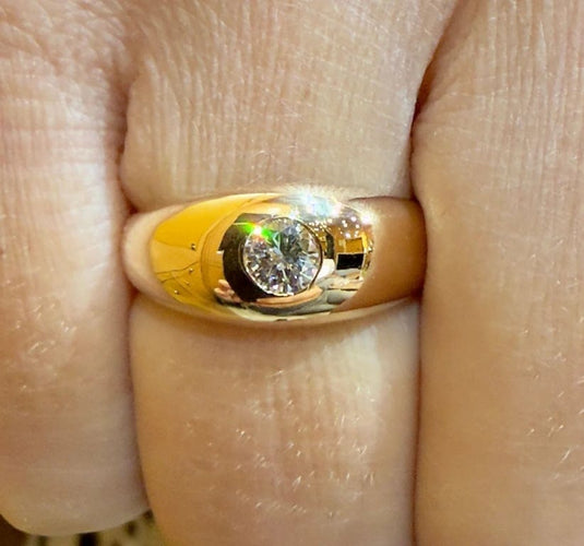Bague 53 Bague jonc anglais en or jaune 18 carats et diamant 58 Facettes
