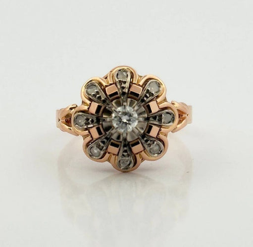 Bague 53 Bague ancienne panier en or rose 18 carats et diamants 58 Facettes