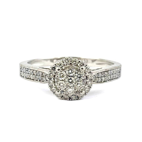 Bague 54 Bague de fiançailles multi-diamants en or blanc 18 carats 58 Facettes