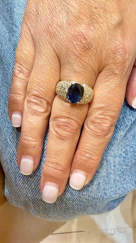 Bague 59 Bague en or jaune 18 carats sertie de diamants et saphir ovale 58 Facettes