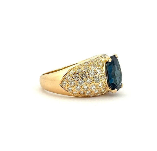 Bague 59 Bague en or jaune 18 carats sertie de diamants et saphir ovale 58 Facettes