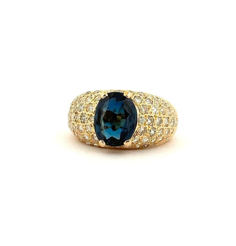 Bague 59 Bague en or jaune 18 carats sertie de diamants et saphir ovale 58 Facettes
