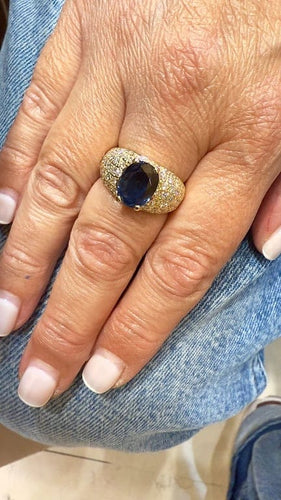 Bague 59 Bague en or jaune 18 carats sertie de diamants et saphir ovale 58 Facettes