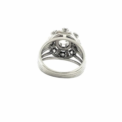 Bague 54 Bague marguerite ancienne - Diamants en or blanc 18 carats 58 Facettes