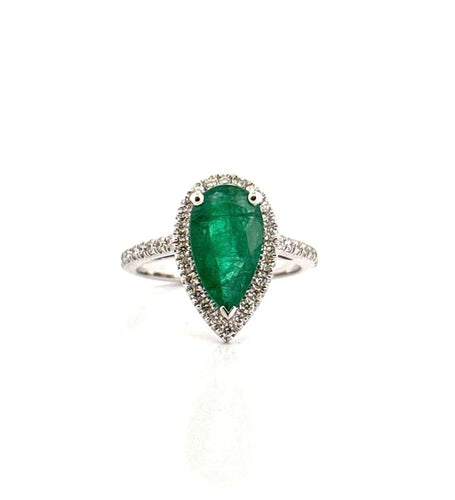 Bague 52 Bague en or blanc 18 carats avec émeraude et diamants 58 Facettes