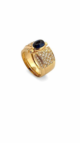 Bague 55 Bague en or jaune 18 carats avec saphir cabochon et diamants 58 Facettes