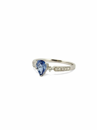Bague 54 Bague solitaire en or blanc 18 carats, saphir poire et diamants 58 Facettes