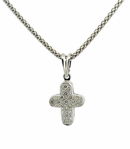 Collier Collier pendentif croix en or blanc 18 carats et diamants 58 Facettes