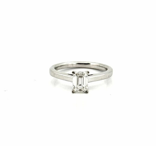 Bague 54 Solitaire - Bague en or blanc 18 carats avec diamant taille émeraude 58 Facettes