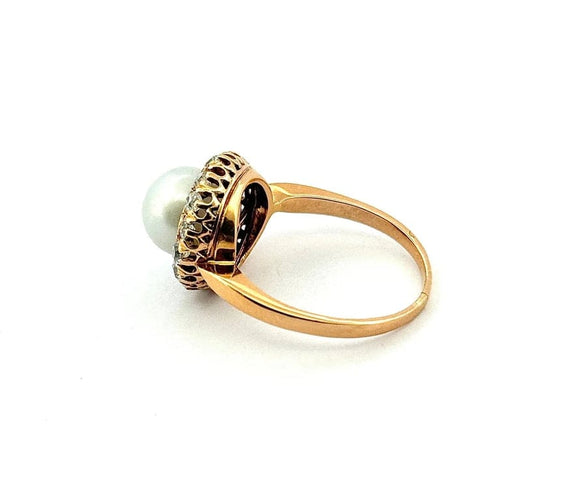 Bague 57 Bague ancienne en or jaune avec perle et diamants 58 Facettes