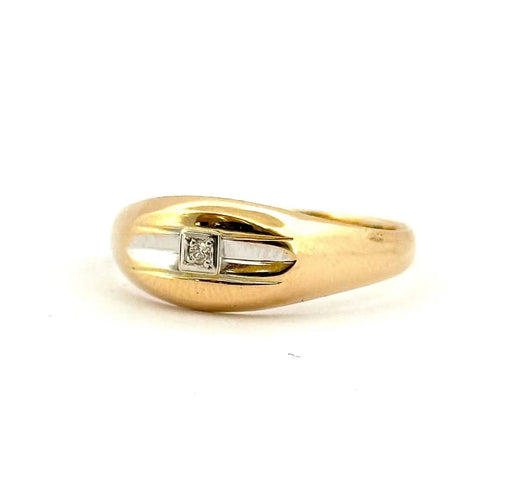 Bague 67 Chevalière homme en or bicolore 18 carats et diamant 58 Facettes