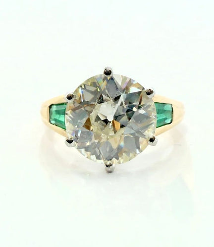 Bague 52 Solitaire - Bague en or jaune et platine avec diamant 3,85 ct et émeraudes 58 Facettes