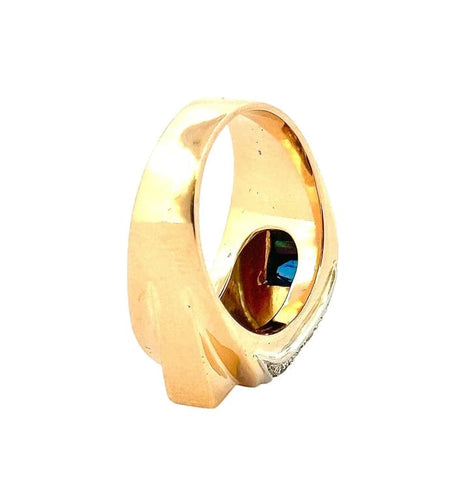 Bague 58 Bague Tank bombée chevalière en or bicolore 18 carats, saphirs et diamants 58 Facettes