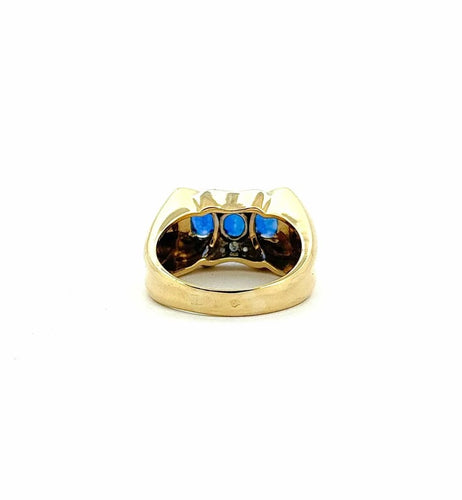 Bague 60 Bague chevalière trilogie saphirs et diamants en or jaune 18 carats 58 Facettes