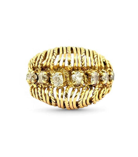 Bague 56 Bague antique XIXe siècle en or jaune 18 carats et diamants 58 Facettes