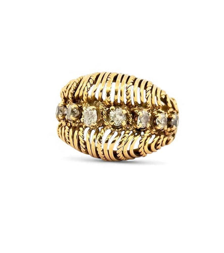 Bague 56 Bague antique XIXe siècle en or jaune 18 carats et diamants 58 Facettes