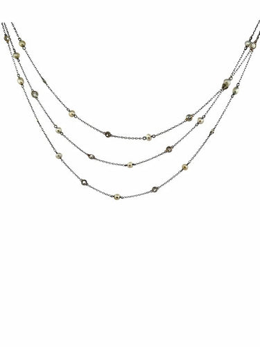 Collier Collier 3 rangs en or jaune 18 carats, diamants taille old cut et perles fines 58 Facettes