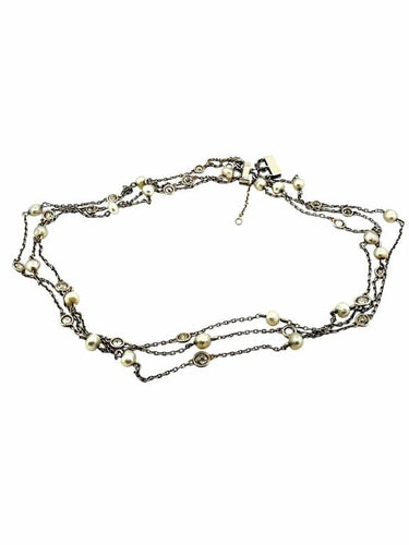 Collier Collier 3 rangs en or jaune 18 carats, diamants taille old cut et perles fines 58 Facettes