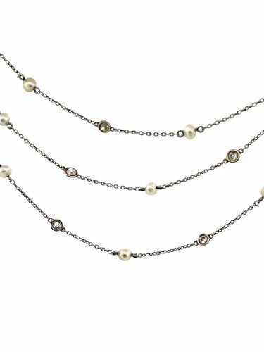 Collier Collier 3 rangs en or jaune 18 carats, diamants taille old cut et perles fines 58 Facettes