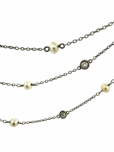 Collier Collier 3 rangs en or jaune 18 carats, diamants taille old cut et perles fines 58 Facettes