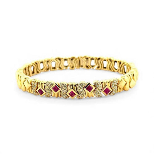 Bracelet 3 bracelets joncs en or jaune 18 carats avec diamants, rubis, émeraudes et saphirs 58 Facettes