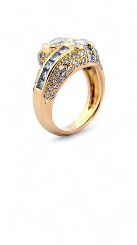 Bague 58 Bague Toi et Moi bombée en or jaune 18 carats et diamants 58 Facettes