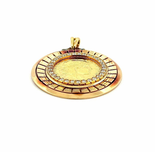 Pendentif Pendentif pièce 20 francs Coq en or 18 carats et diamants 58 Facettes