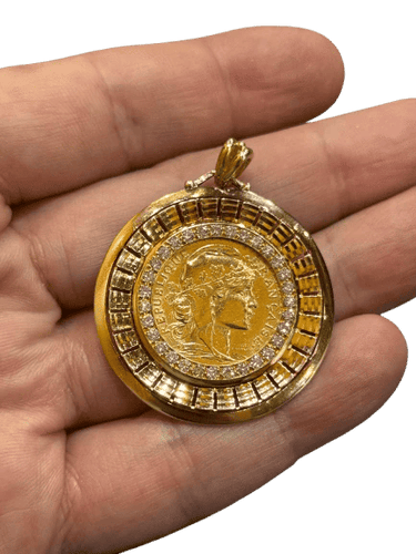 Pendentif Pendentif pièce 20 francs Coq en or 18 carats et diamants 58 Facettes