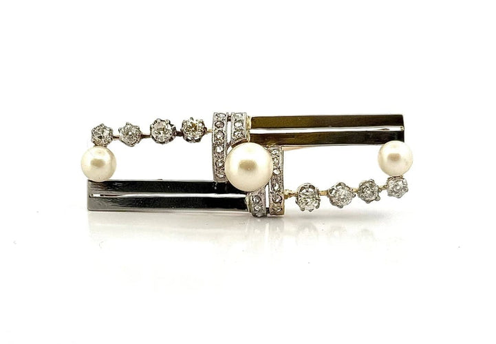 Broche Broche ancienne en or jaune 18 carats et platine, perles et diamants 58 Facettes