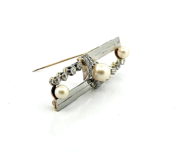 Broche Broche ancienne en or jaune 18 carats et platine, perles et diamants 58 Facettes