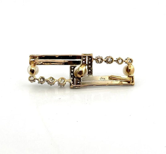 Broche Broche ancienne en or jaune 18 carats et platine, perles et diamants 58 Facettes