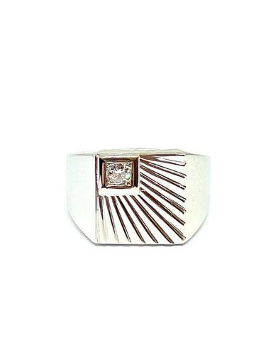 Bague 61 Chevalière vintage homme en or blanc 18 carats et diamant 58 Facettes