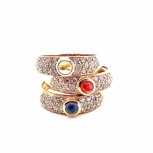 Bague 57 Trio de bagues en or jaune 18 carats avec diamants et pierres précieuses 58 Facettes