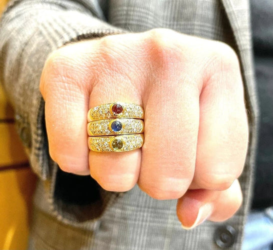 Bague 57 Trio de bagues en or jaune 18 carats avec diamants et pierres précieuses 58 Facettes