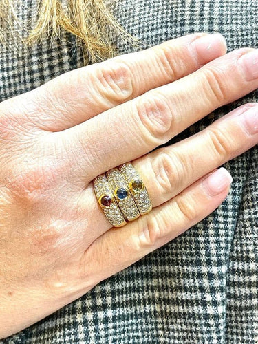 Bague 57 Trio de bagues en or jaune 18 carats avec diamants et pierres précieuses 58 Facettes