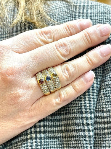 Bague 57 Trio de bagues en or jaune 18 carats avec diamants et pierres précieuses 58 Facettes