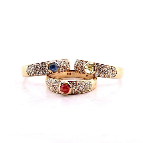 Bague 57 Trio de bagues en or jaune 18 carats avec diamants et pierres précieuses 58 Facettes
