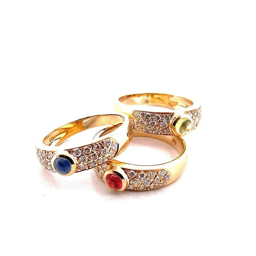 Bague 57 Trio de bagues en or jaune 18 carats avec diamants et pierres précieuses 58 Facettes