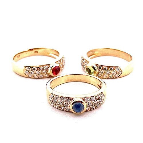 Bague 57 Trio de bagues en or jaune 18 carats avec diamants et pierres précieuses 58 Facettes