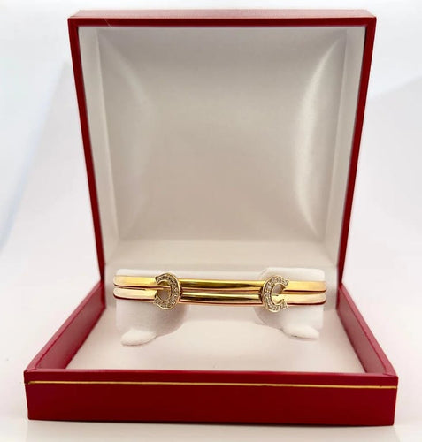 Bracelet Cartier - Bracelet jonc Double C en or jaune et blanc et diamants 58 Facettes