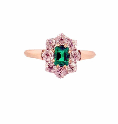 Bague 60 Bague marguerite en or 18 carats avec émeraude et diamants naturels 58 Facettes