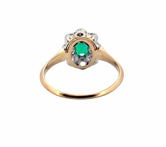Bague 60 Bague marguerite en or 18 carats avec émeraude et diamants naturels 58 Facettes