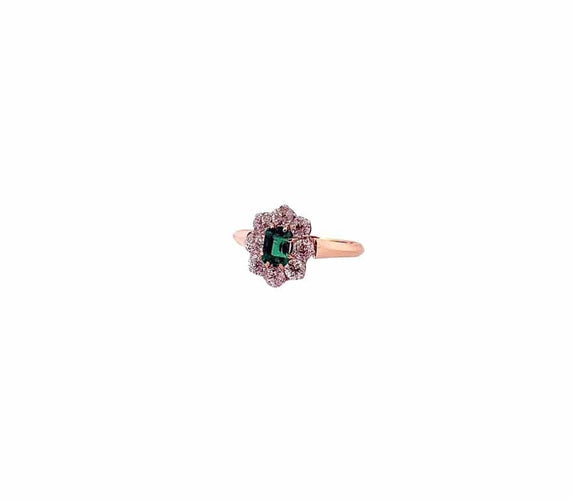 Bague 60 Bague marguerite en or 18 carats avec émeraude et diamants naturels 58 Facettes