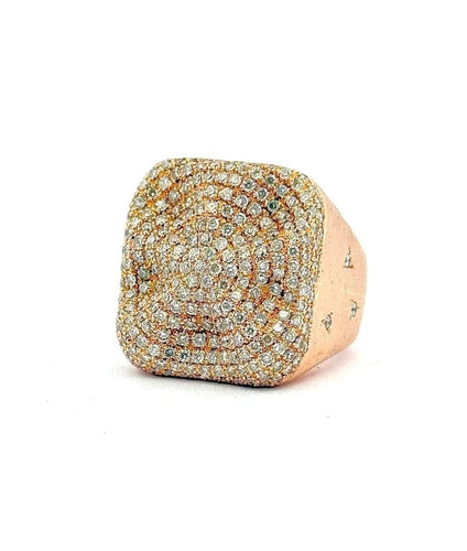 Bague 54 Bague chevalière en or rose 18 carats pavée de diamants 58 Facettes