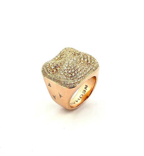 Bague 54 Bague chevalière en or rose 18 carats pavée de diamants 58 Facettes