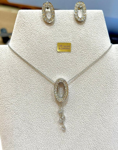 Boucles d'oreilles DALUMI - Parure collier et boucles d’oreilles en or blanc 18 carats et diamants 58 Facettes