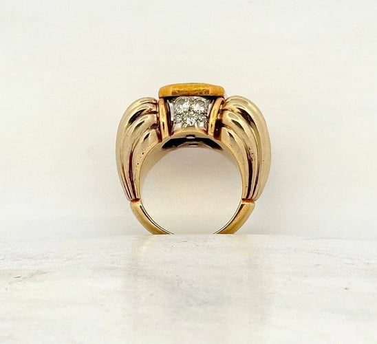 Bague 54 Bague tank rétro en or jaune 18 carats, émeraude et diamants 58 Facettes