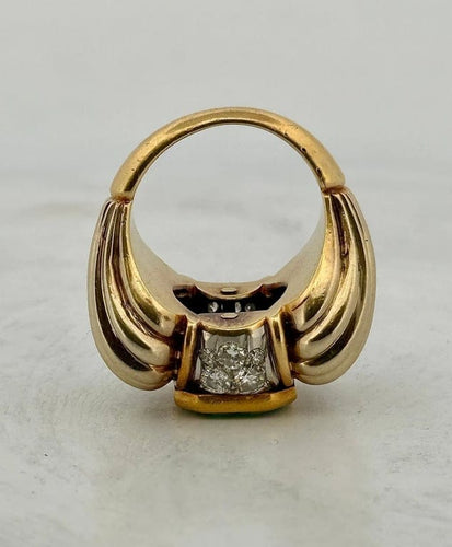 Bague 54 Bague tank rétro en or jaune 18 carats, émeraude et diamants 58 Facettes