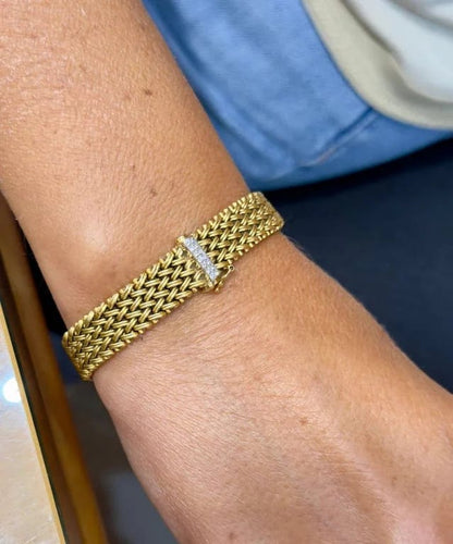 Bracelet Bracelet ancien maille tressée en or jaune 18 carats et diamants 58 Facettes