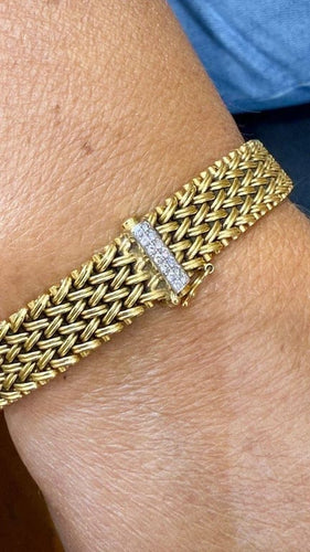 Bracelet Bracelet ancien maille tressée en or jaune 18 carats et diamants 58 Facettes